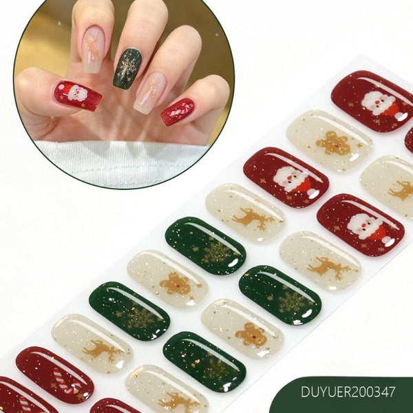 2026 New Christmas Gel Nail Sticker Lighting Harden Semi-Curing Nail Sticker