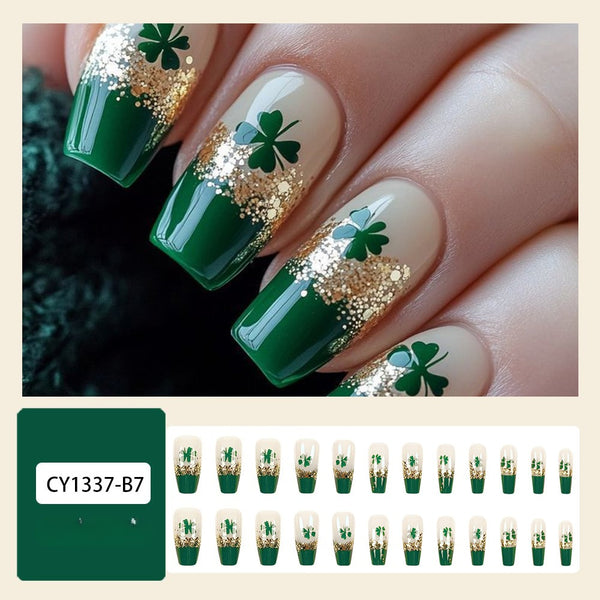 Golden Flash Lucky Clover Nail Art