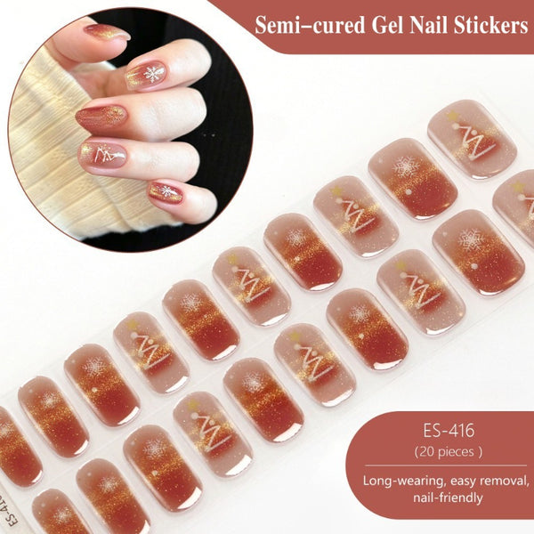2026 New Christmas Gel Nail Sticker Lighting Harden Semi-Curing Nail Sticker