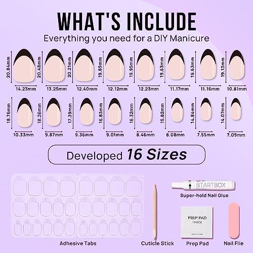 24pcs/Set Press On Nails Black French