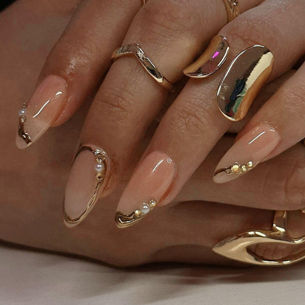 24pcs/Set Press On Nails Gold Line Design