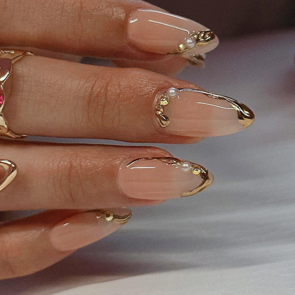 24pcs/Set Press On Nails Gold Line Design