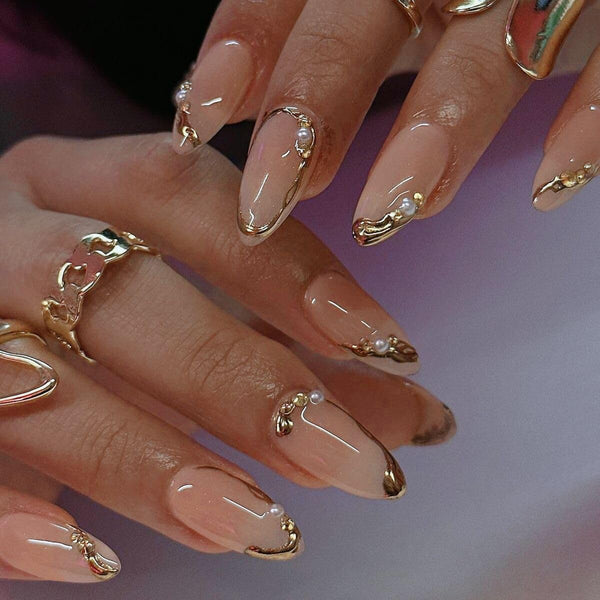 24pcs/Set Press On Nails Gold Line Design