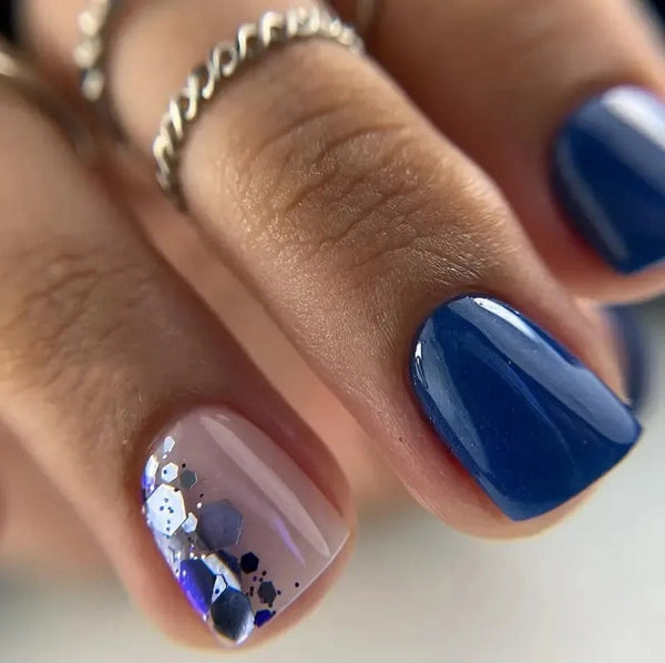 24pcs/Set Press On Nails Navy flower