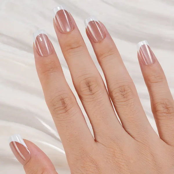French Cat Eye Square Nude Press-on Nails