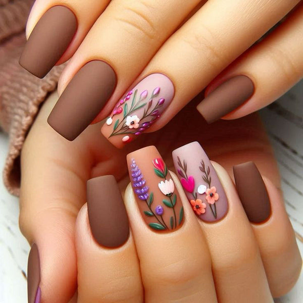 Matte Brown Multicolored Flowers