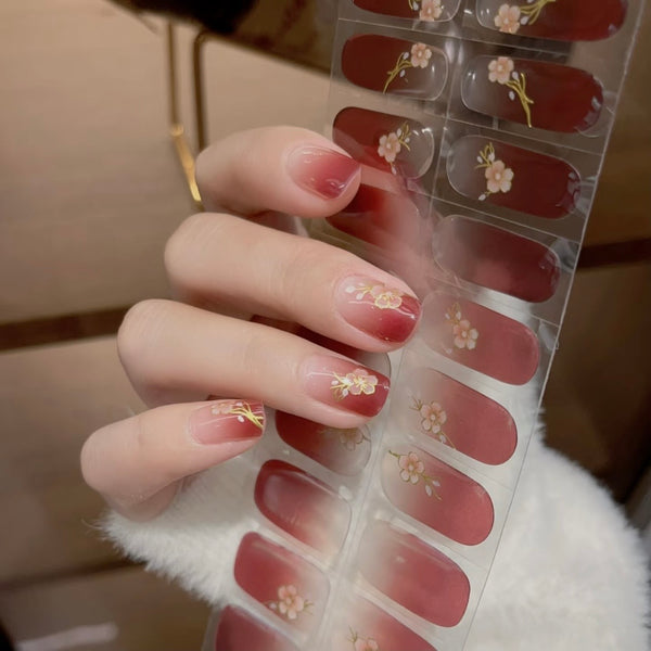 UV Gel Sticker Semi-cured Ombre Red Flower