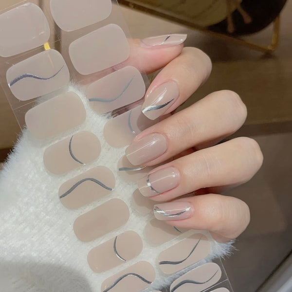 UV Gel Sticker Semi-cured Nude Silver Swirl