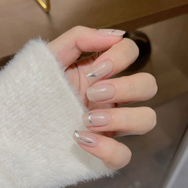 UV Gel Sticker Semi-cured Nude Silver Swirl