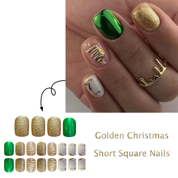 Glitter gold and dark green collide with Christmas tree
