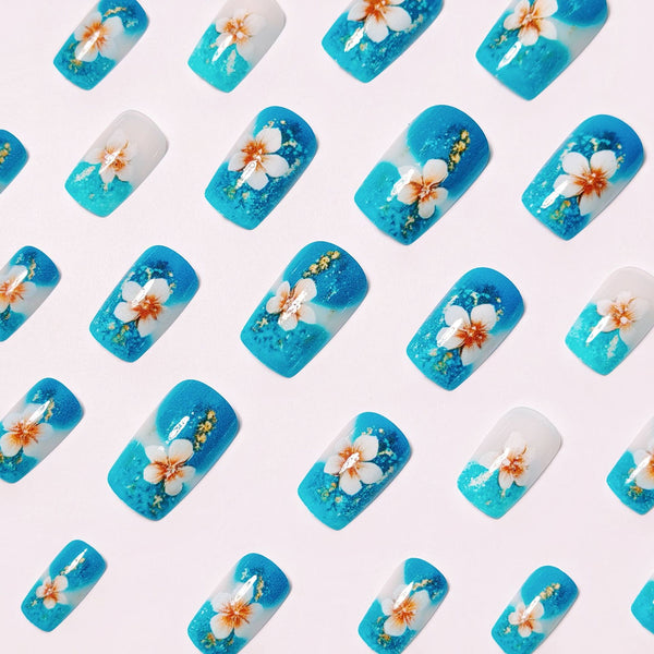 12 Sizes-24 Pcs Press On Nails Blue w-103