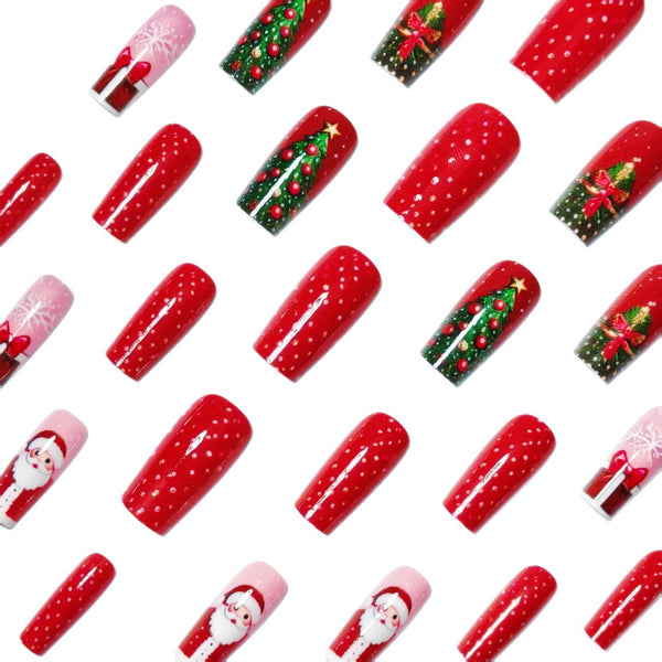 Red Santa Claus Christmas tree manicure