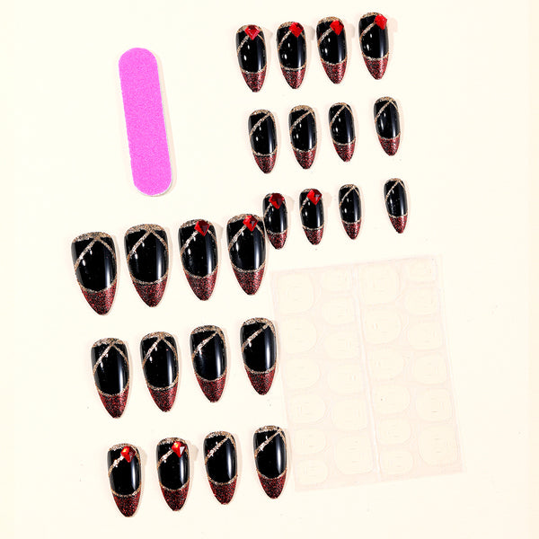 Red glitter French edge gold