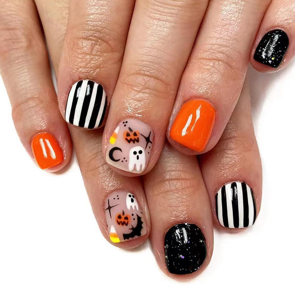 Press on Nail Ghost Bat Pumpkin