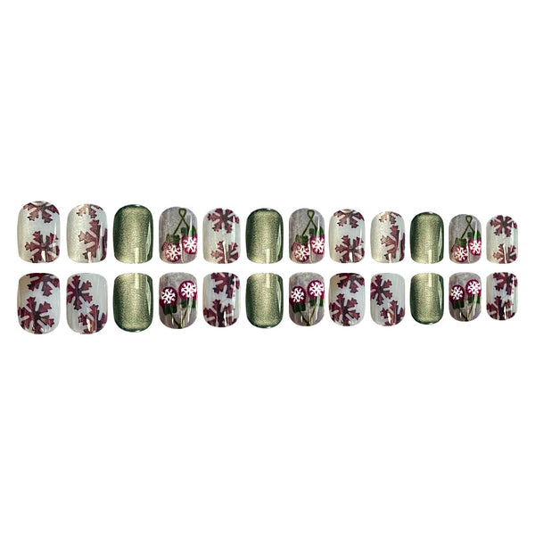 24pcs/Set Press On Nails JB985 green cat eye