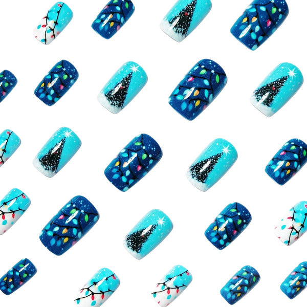 12 Sizes-24 Pcs Press On Nails Sky blue w-322