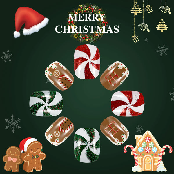 Gingerbread Man Snowflake Fake Nails