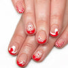 Short square red white snowflake nails