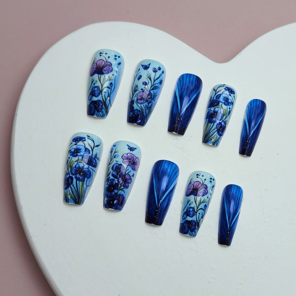 Ice blue iris butterfly press on nail