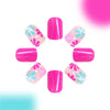 24 light blue pink flower wearable nail patches
