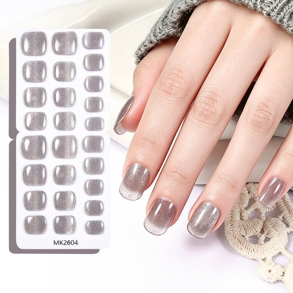 26 finger solid color cat eye no-bake manicure sticker