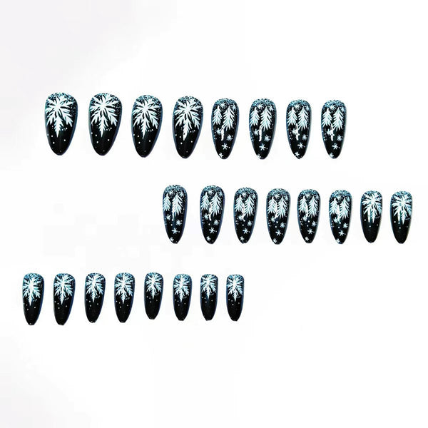 12 Sizes-24 Pcs Press On Nails Black w-320
