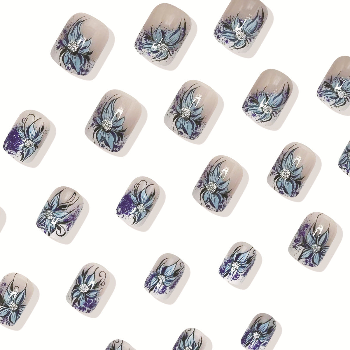 Romantic blue enchantress flower press on nail