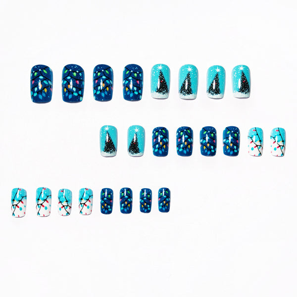 12 Sizes-24 Pcs Press On Nails Sky blue w-322