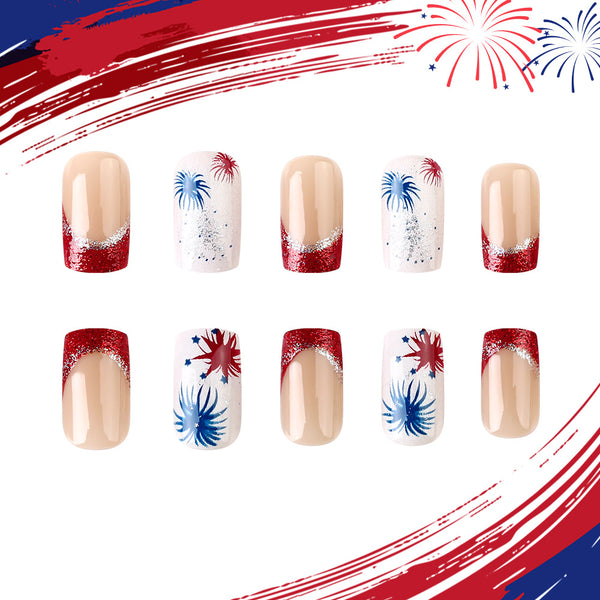 Independence Day Red White Blue Fireworks Glitter French