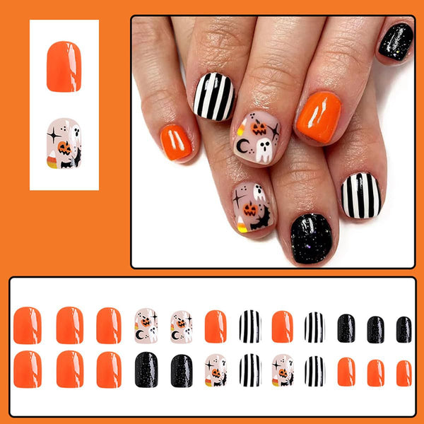 Press on Nail Ghost Bat Pumpkin