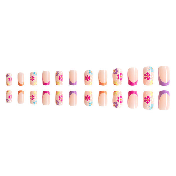 Colored flower fake nails