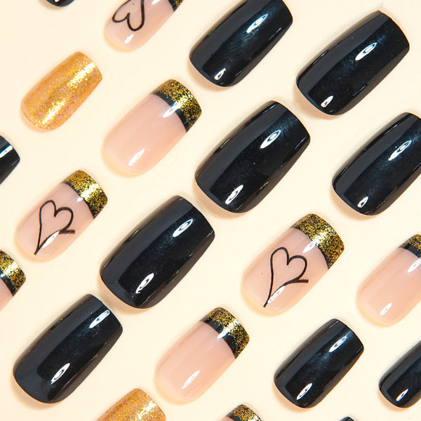Black love fake nails