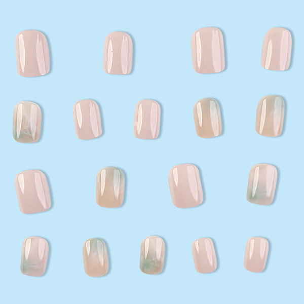 Pink blue contrasting marble patterned fake nail patches