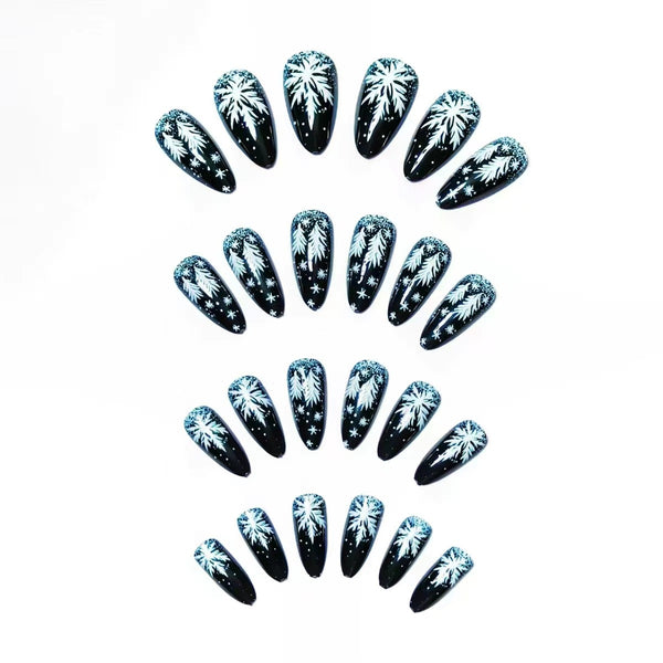 12 Sizes-24 Pcs Press On Nails Black w-320