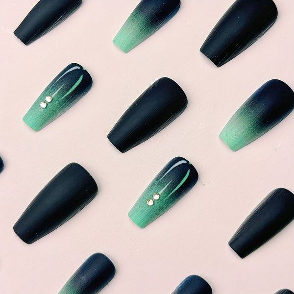 12 Sizes-24 Pcs Press On Nails Green