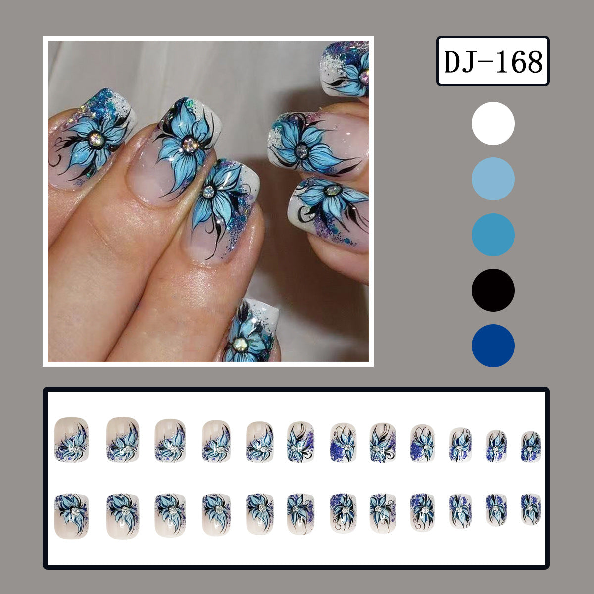 Romantic blue enchantress flower press on nail