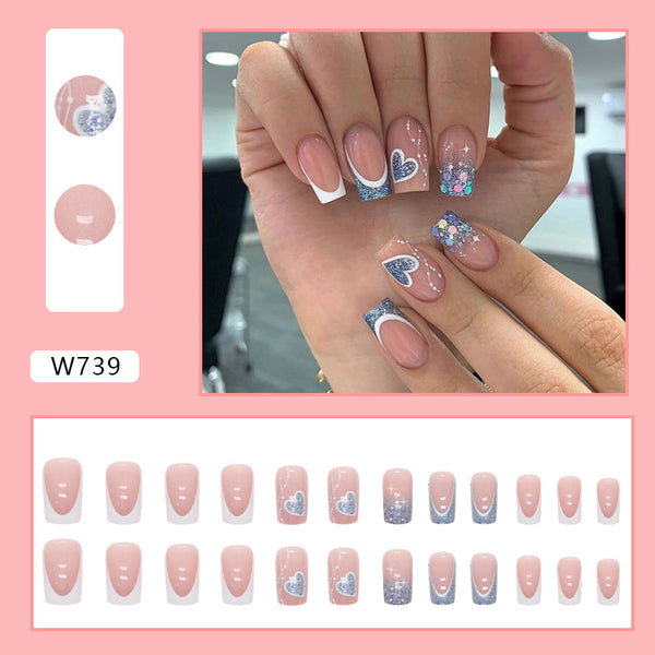 24pcs-set-press-on-nails W739 Love Glitter
