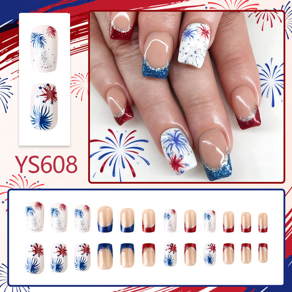 Independence Day Red White Blue Fireworks Glitter French