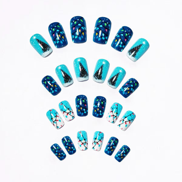 12 Sizes-24 Pcs Press On Nails Sky blue w-322