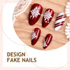 Red striped French shiny fake nails