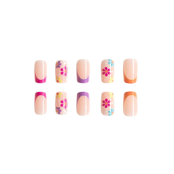 Colored flower fake nails