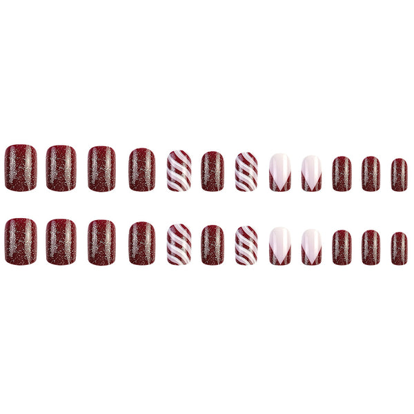 Red and white plaid fake nails