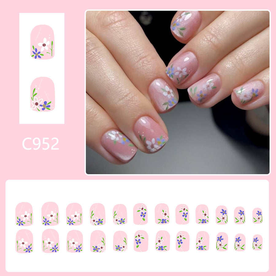 Pink Sweet Flower Nail 24 Pieces