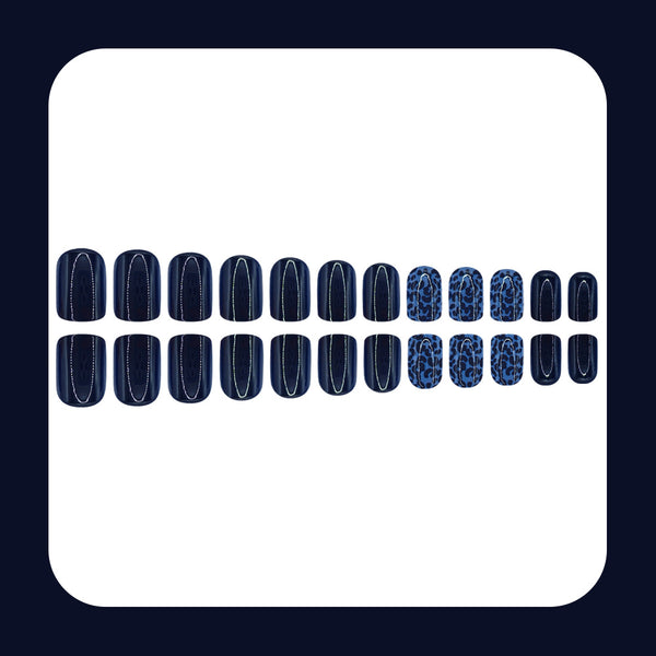 Dark blue leopard print press ons