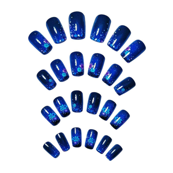 12 Sizes-24 Pcs Press On Nails Blue w-300