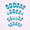 12 Sizes-24 Pcs Press On Nails Blue w-103