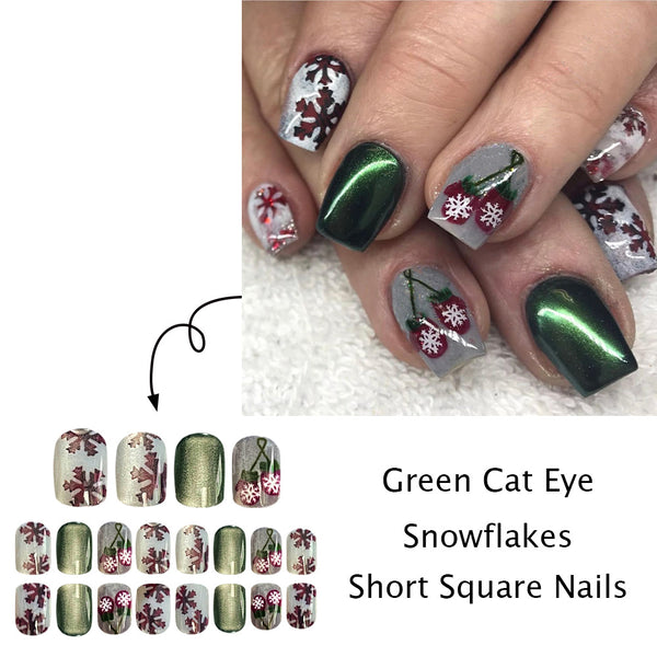 24pcs/Set Press On Nails JB985 green cat eye