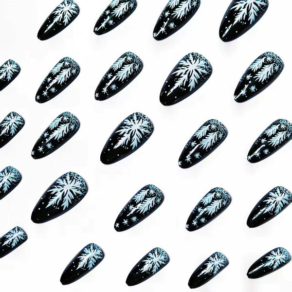 12 Sizes-24 Pcs Press On Nails Black w-320