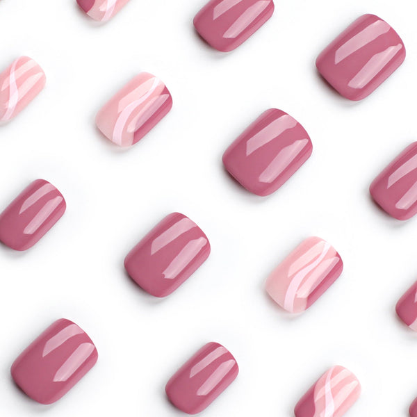 Glossy Pink Short Square Press on Nails