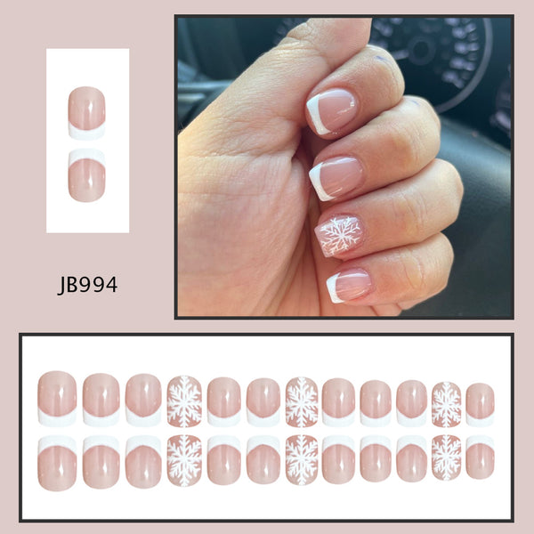 24pcs/Set Press On Nails JB994 French snowflake